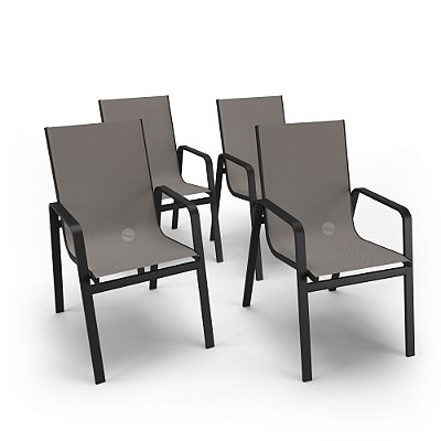Kit 4 Cadeiras Miami Gourmet Alumínio Preto Tela Fendi