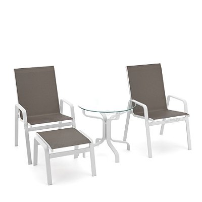 Conjunto de 2 Cadeiras Riviera Alumínio Branco Tela Fendi