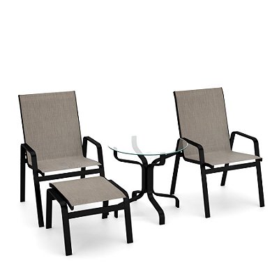Conjunto de 2 Cadeiras Riviera Alumínio Preto Tela Mocca