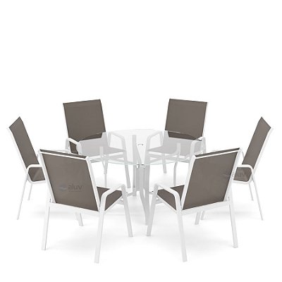 Conjunto de 6 Cadeiras Alumínio Branco Tela Fendi