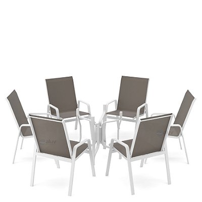 Conjunto de 6 Cadeiras S/ Vidro Alumínio Branco Tela Fendi
