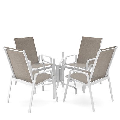 Conjunto de 4 Cadeiras S/ Vidro Alumínio Branco Tela Mocca