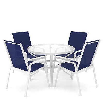 Conjunto de 4 Cadeiras Juquey Alumínio Branco Tela Azul