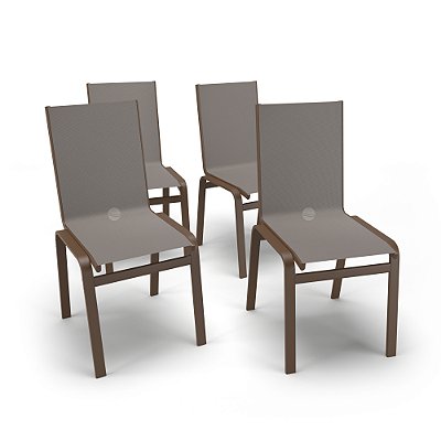Kit 4 Cadeiras Jantar Gourmet Alumínio Marrom Tela Fendi