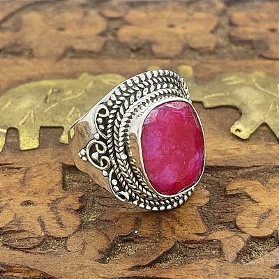 Anel Prata 925 - Rubi Indiano - Grande