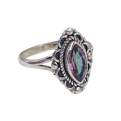 Anel de Prata 925 com Topázio Místico Lapidado - M003