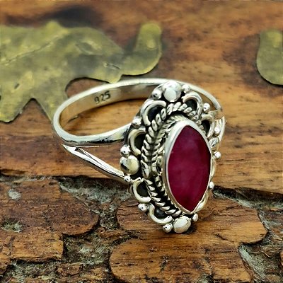Anel de Prata 925 feminino com Rubi Indiano - R002