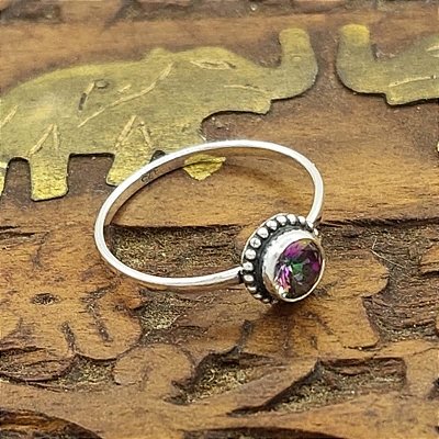 Anel Indiano Feminino de Prata 925 com Topázio Místico - M009
