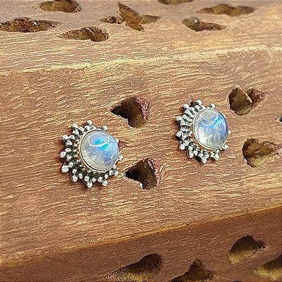 Brinco de Prata 925 com Pedra da Lua - Sol - indiano