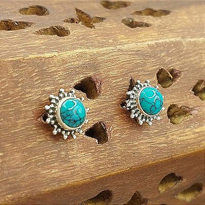 Brinco de Prata 925 e Pedra Turquesa - sol