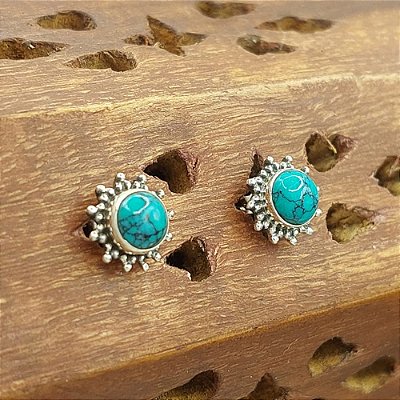 Brinco de Prata 925 e Pedra Turquesa - sol