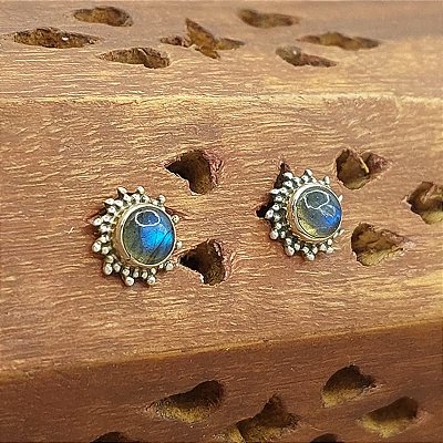 Brinco Indiano de Prata 925 e Pedra Labradorita - sol