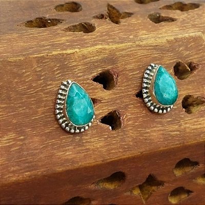 Brinco Indiano de Prata 925 com Esmeraldas - Gota