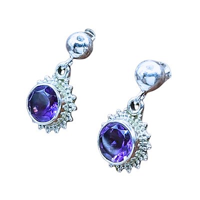 Brinco de Prata 925 e Ametista - Filigrana - Sol