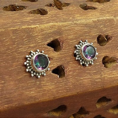 Brinco Indiano de Prata 925 com Topázio Místico - Sol