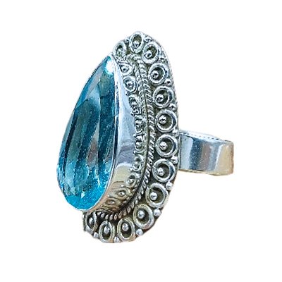 Anel Prata 925 Pedra Topázio Azul Gota Grande - Lançamento