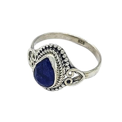 Anel de Prata 925 com Pedra Safira Azul - Indiano - Gota - S002