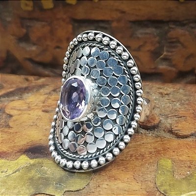 Anel Life Prata 925 Bali - Pedra Ametista - Artesanal - A010