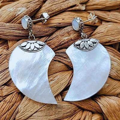 Brinco Prata Bali 925 - Madrepérola - shell.