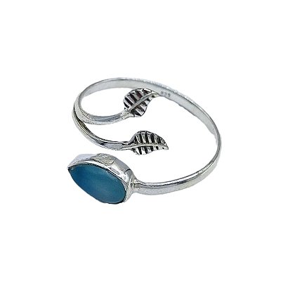 Anel ajustável prata 925 Calcedônia Azul - Indiano C001