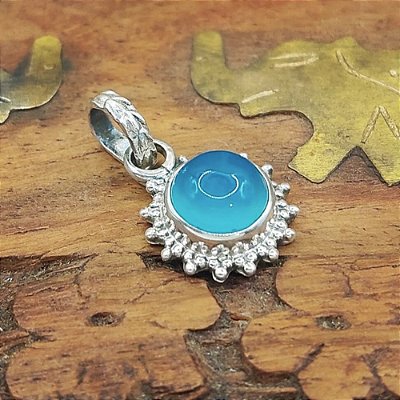 Pingente Indiano Sol Prata 925 Calcedônia Azul - lançamento