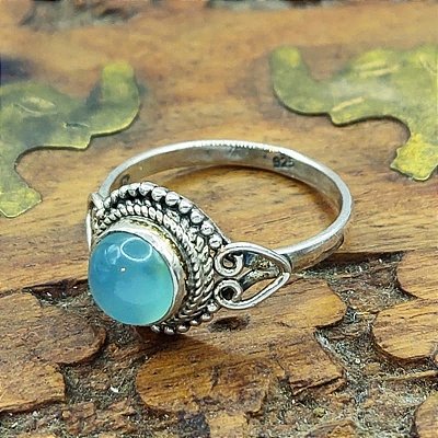Anel de Prata 925 Calcedônia Azul - lançamento C005