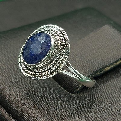 Anel Prata 925 Pedra Safira Azul - Indiano - charm - S007