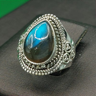 Anel indiano Prata 925 - Gota - Pedra Labradorita- L008