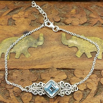 Pulseira Life de Prata 925 Topázio Azul