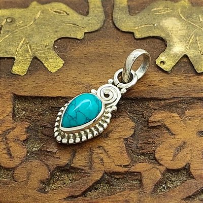 Pingente Gota Turquesa e Prata 925 indiano - Lançamento.