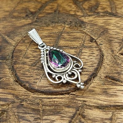Pingente Vintage Prata 925 com Pedra Topázio Místico