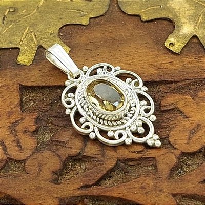 Pingente Vintage Prata 925 e Pedra natural Citrino