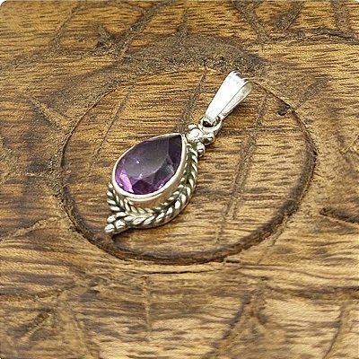 Pingente Vintage Prata 925 com Pedra Ametista