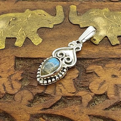 Pingente Indiano Prata 925 - Pedra Labradorita - Mandala