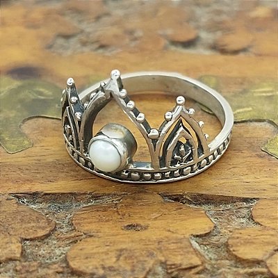 Anel Prata Bali 925 Coroa com Pérola