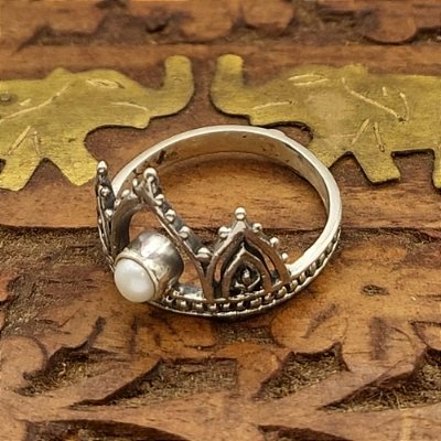 Anel Prata Bali 925 Coroa com Pérola