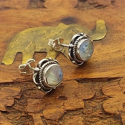Brinco de Prata 925 com Pedra da Lua - indiano Mandala