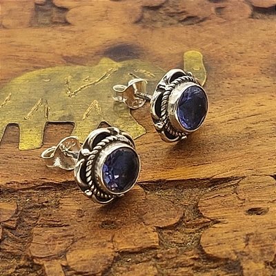 Brinco de Prata 925 e Pedra Tanzanita - indiano Mandala