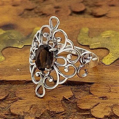 Anel Vivara Prata 925 com Pedra Quartzo Fumê - Lançamento