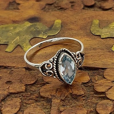 Anel Vintage de prata 925 pedra Topázio Azul - Navete