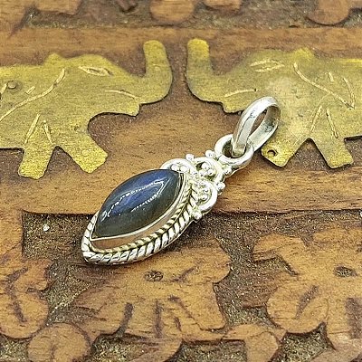 Pingente de Prata 925 - Pedra Labradorita - Navete - Índia