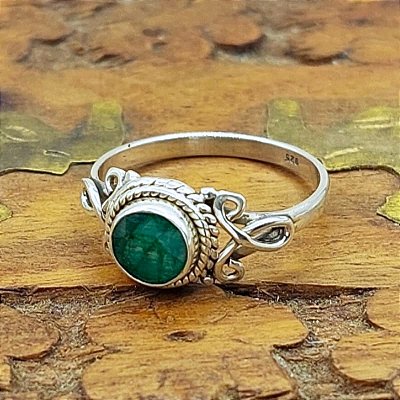 Anel de Prata 925 Boho com Esmeralda