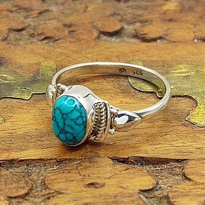 Anel Boho Prata 925 Navete pedra Turquesa
