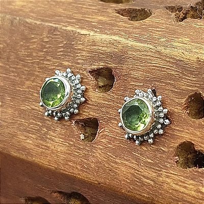 Brinco indiano em Prata 925 com Pedra Peridoto Sol