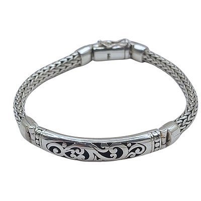 Pulseira Prata Bali 925 8mm Oval fecho de Gaveta