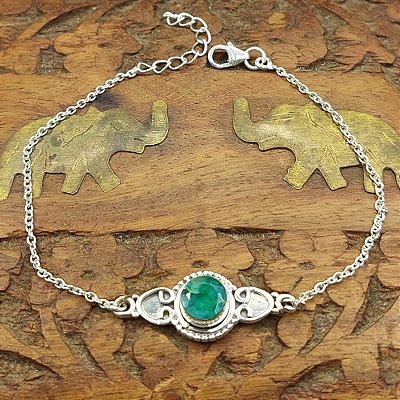 Pulseira de Prata 925 Esmeralda Charms