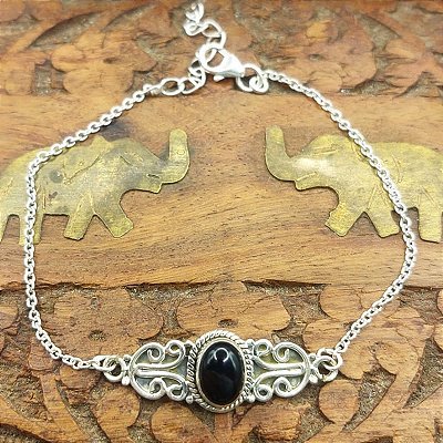 Pulseira de Prata 925 Ônix Vintage