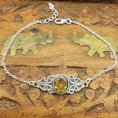 Pulseira de Prata 925 Citrino Charms