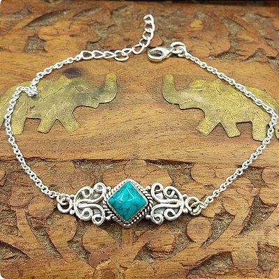 Pulseira de Prata 925 Charms Turquesa