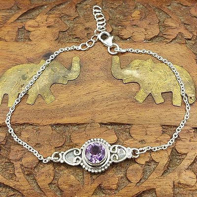 Pulseira de Prata 925 Ametista Charms